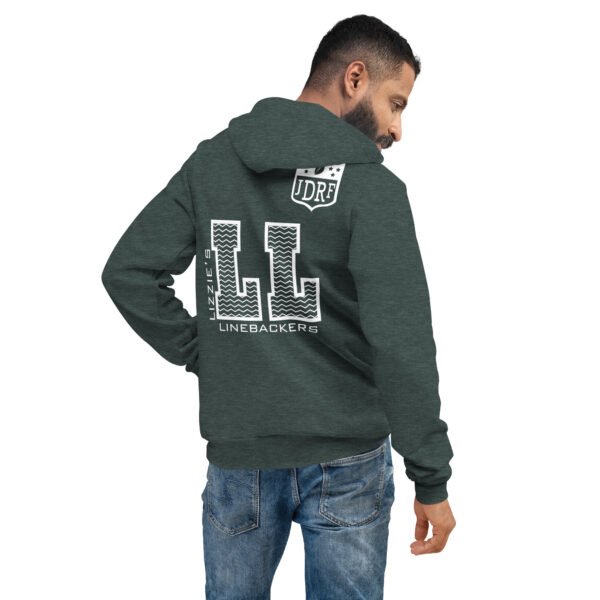 Official Lizzie's Linebacker hoodie in green.