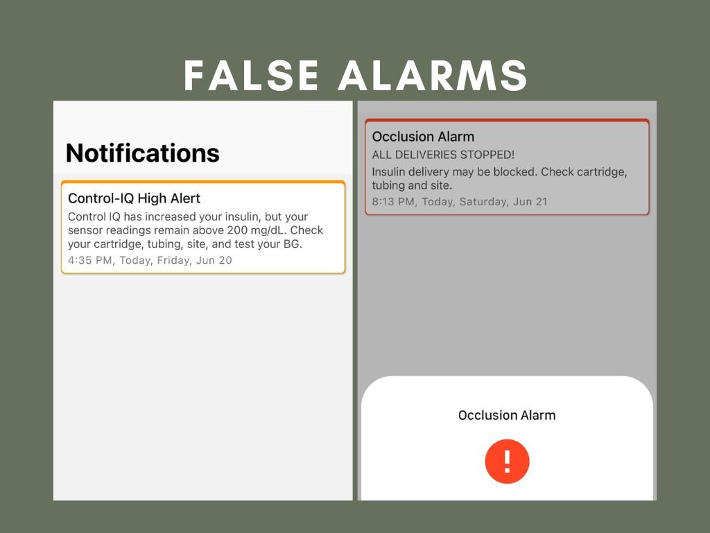 This image shows the False alarms that the Mobi pump can give you.